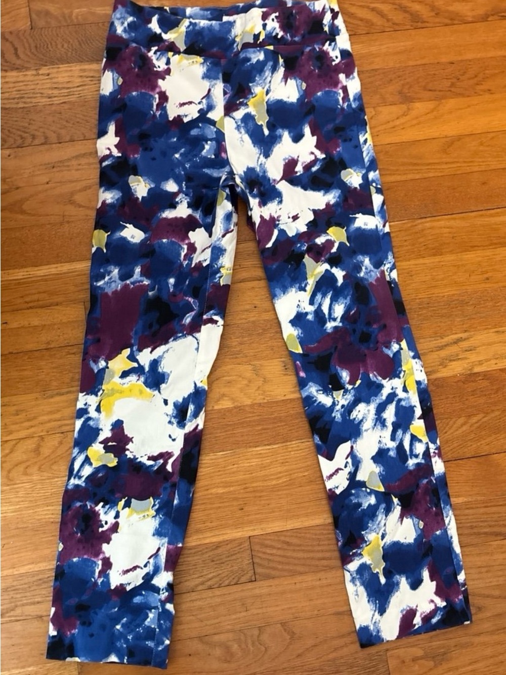 Margaret M Abstract Paint-Style pant pull on in Blue White Purple Yellow